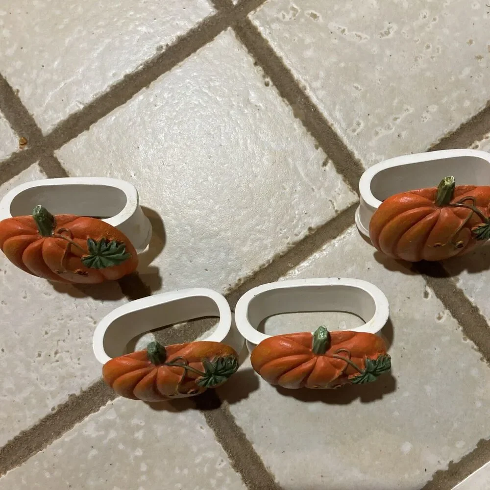 4‎ Orange Pumpkin Napkin Rings Halloween, Thanksgiving, Fall 2